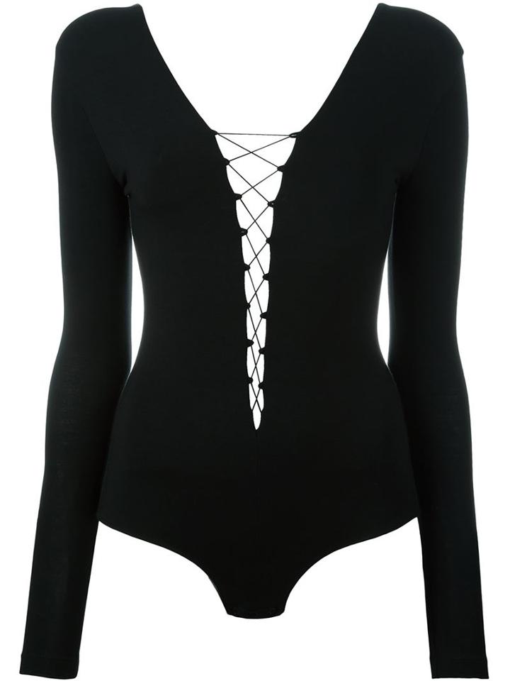Alexander Wang Lace-up Bodysuit, Women's, Size: Small, Black, Modal/spandex/elastane