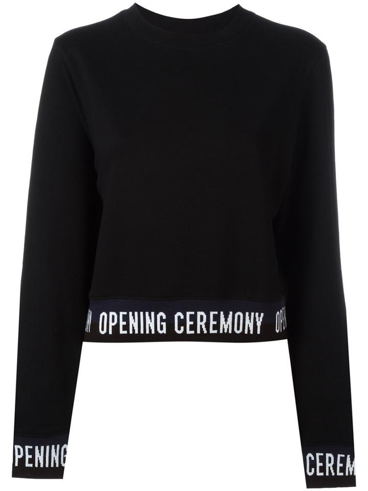 Opening Ceremony Slogan Trim Sweatshirt, Women's, Size: Medium, Black, Cotton/acrylic/nylon/spandex/elastane