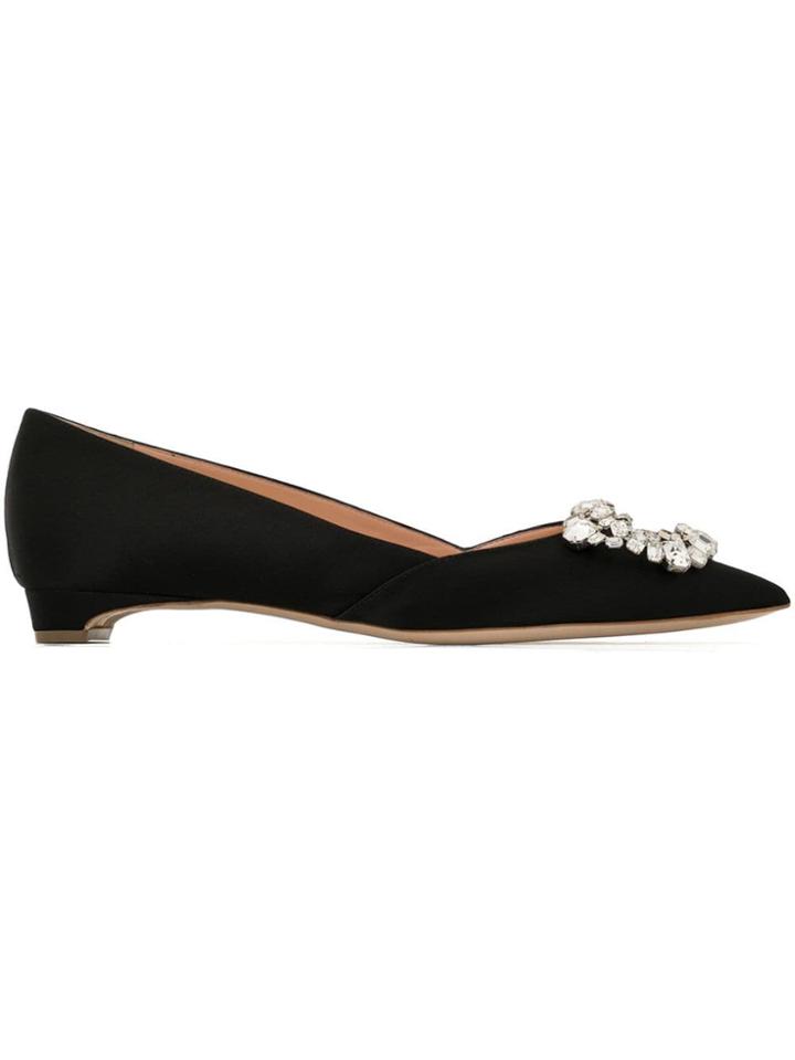 Rupert Sanderson Flat Crystal Embellished Pumps - Black