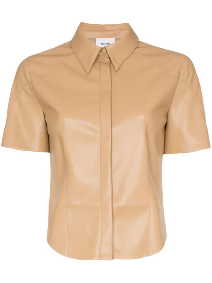 Nanushka Clare Short-sleeved Vegan Leather Shirt - Neutrals