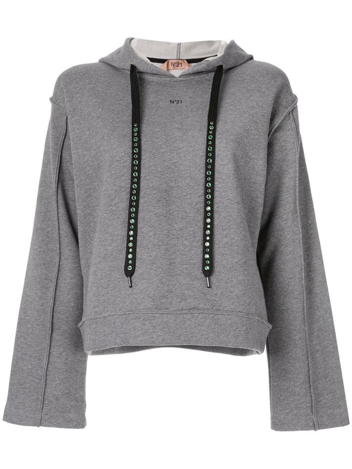 No21 Embellished Drawstring Hoodie - Grey