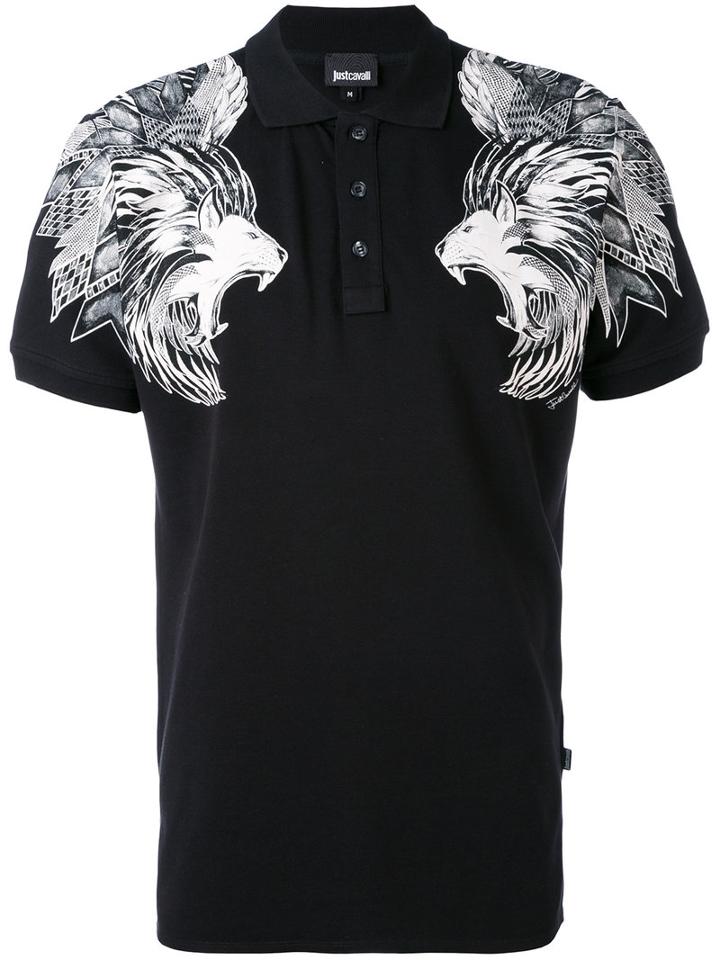 Just Cavalli - Lions Print Polo Shirt - Men - Cotton/spandex/elastane - S, Black, Cotton/spandex/elastane