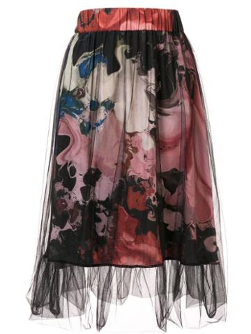 Roberts Wood Tulle Overlay Printed Skirt - Black