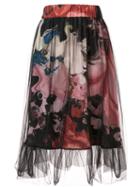 Roberts Wood Tulle Overlay Printed Skirt - Black