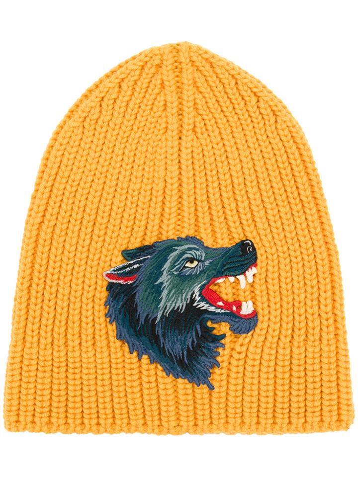 Gucci Knitted Wolf Beanie - Yellow & Orange