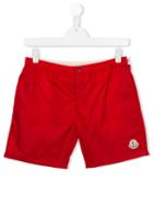 Moncler Kids Logo Plaque Swim Shorts, Boy's, Size: 14 Yrs, Red