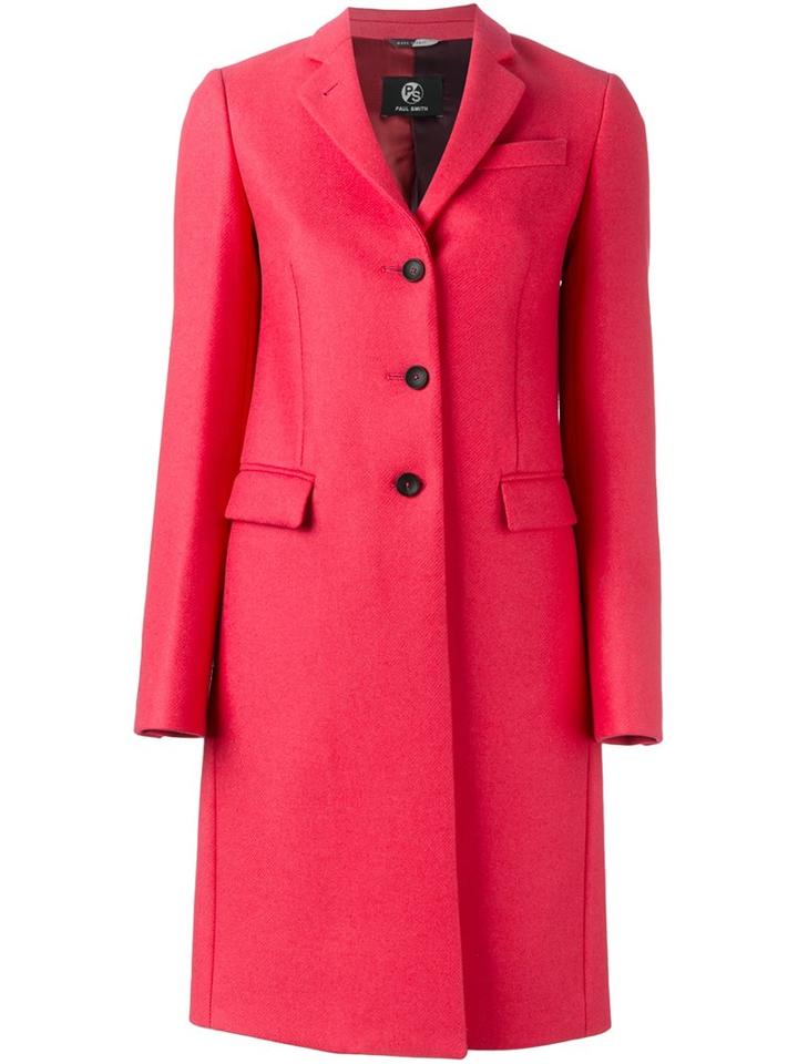 Ps By Paul Smith Single Breasted Coat, Women's, Size: 40, Pink/purple, Polyamide/viscose/cashmere/virgin Wool
