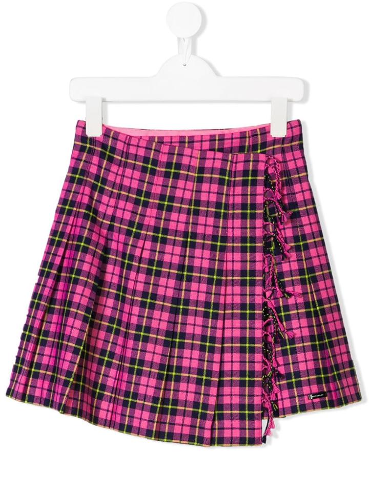 Burberry Kids Fringe Detail Tartan Wool Kilt - Pink