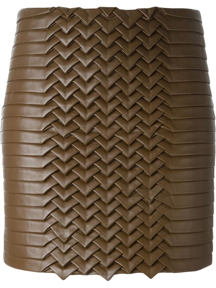 Jay Ahr Lattice Mini Skirt, Women's, Size: 38, Brown, Lamb Skin/silk/spandex/elastane