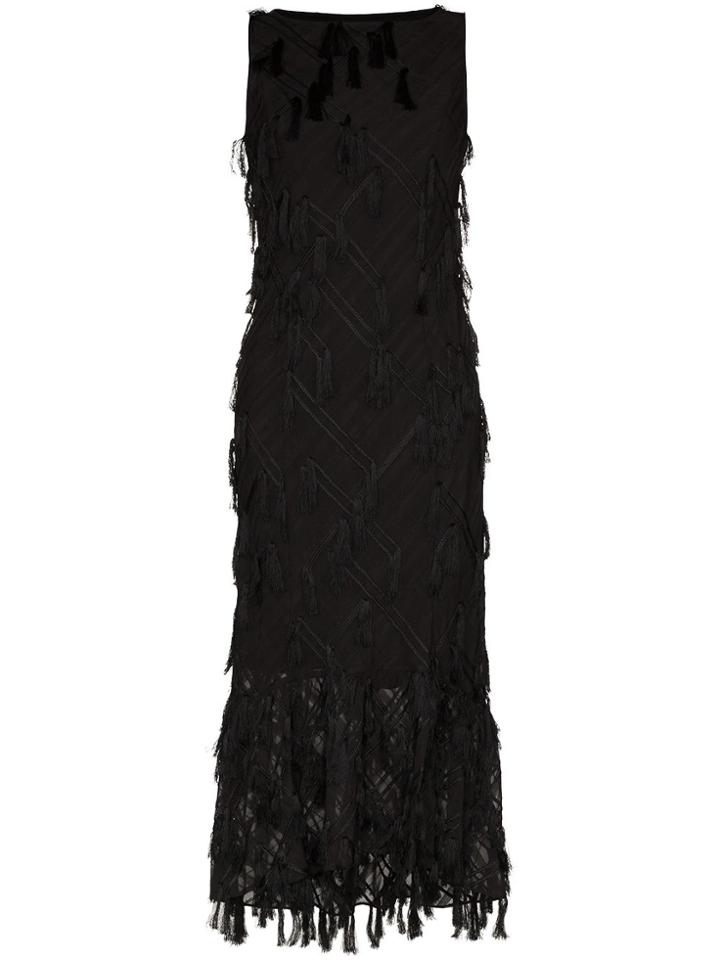 Xu Zhi Check Appliqué Sleeveless Maxi Dress - Black