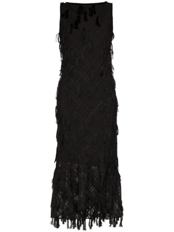 Xu Zhi Check Appliqué Sleeveless Maxi Dress - Black