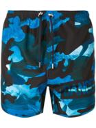 Neil Barrett Dance Camouflage Print Swim Shorts - Blue