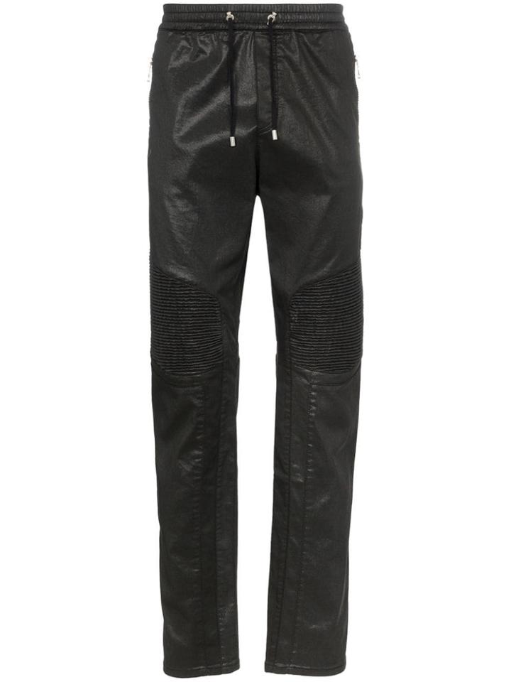 Balmain Ribbed Knee Drawstring Biker Track Pants - Black