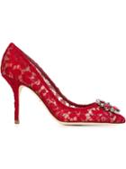 Dolce & Gabbana Belluci Pumps, Women's, Size: 37.5, Red, Silk/glass/metal Other/leather