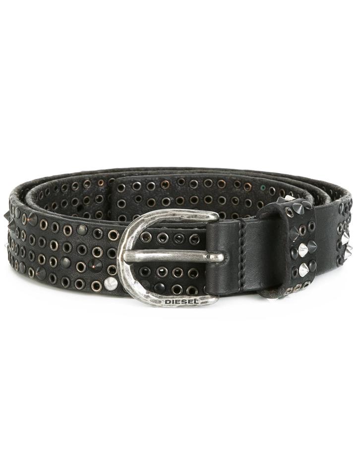 Diesel Studded Belt, Women's, Size: 90, Black, Leather/zamac