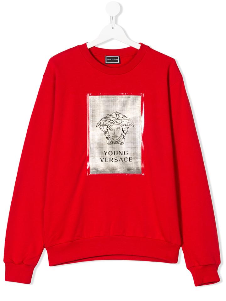 Young Versace Teen Medusa Logo Patch Sweatshirt - Red