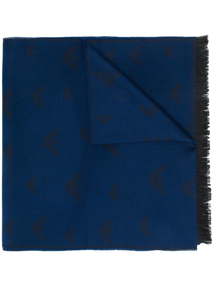 Emporio Armani Striped Frayed Hem Scarf - Blue