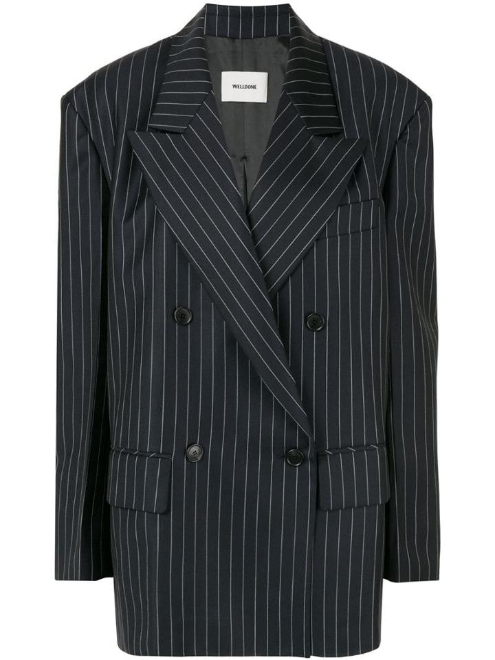 We11done Striped Double Breasted Blazer - Black