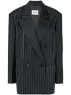 We11done Striped Double Breasted Blazer - Black