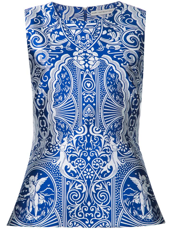 Mary Katrantzou - Dino Jacquard Peplum Blouse - Women - Silk/polyester - 10, Blue, Silk/polyester