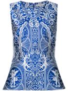 Mary Katrantzou - Dino Jacquard Peplum Blouse - Women - Silk/polyester - 10, Blue, Silk/polyester