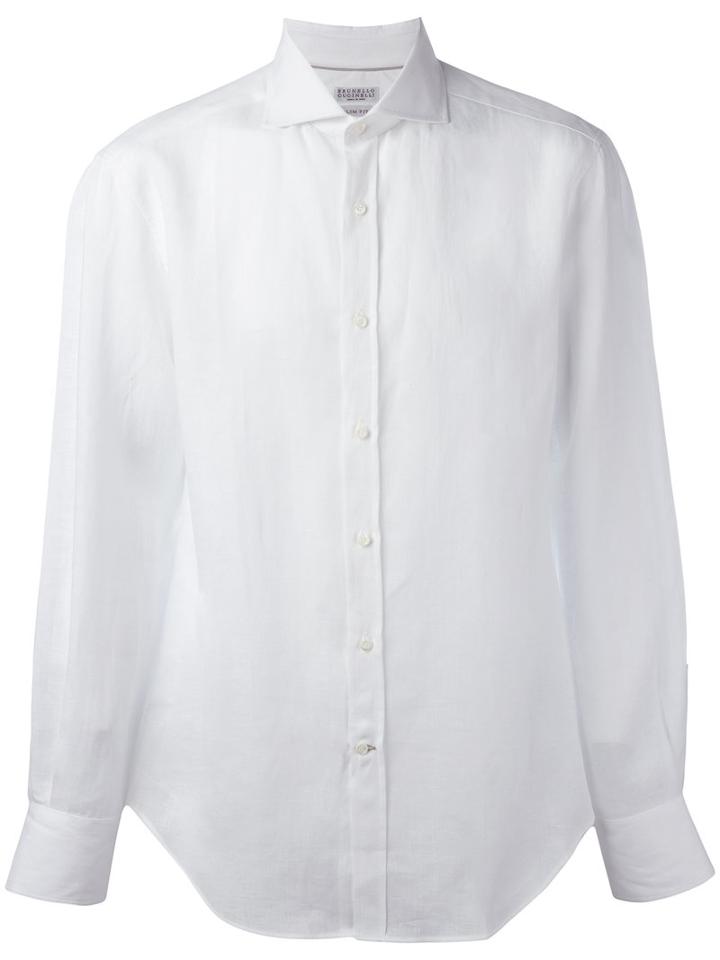 Brunello Cucinelli Plain Shirt, Men's, Size: Medium, White, Linen/flax