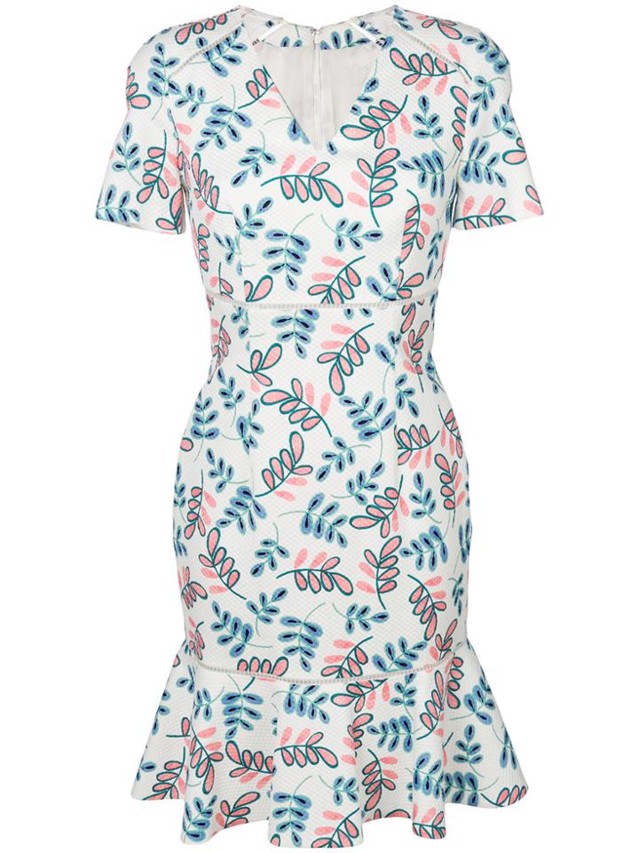 Talbot Runhof Leaf Patterned Dress - White