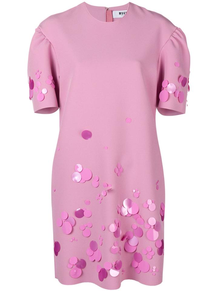 Msgm Embellished Puff-sleeve Dress - Pink & Purple