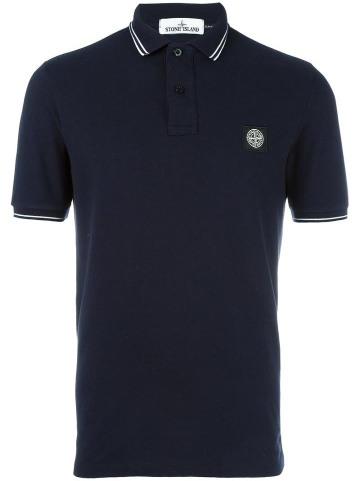 Stone Island Logo Polo Shirt, Men's, Size: Xl, Blue, Cotton/spandex/elastane