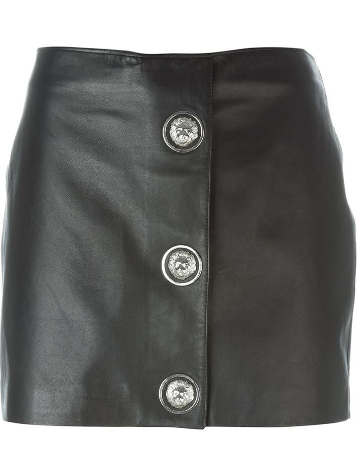 Versus Buttoned Mini Skirt, Women's, Size: 42, Black, Calf Leather/polyester/acetate