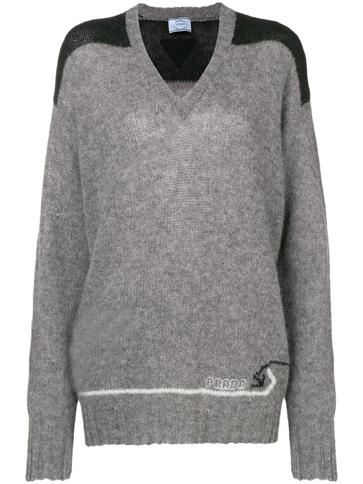 Prada Colour Block Knitted Sweater - Grey