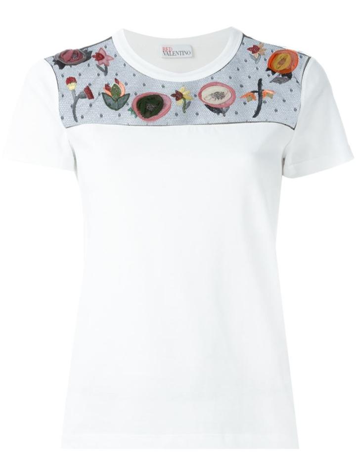 Red Valentino Applique Detail T-shirt, Women's, Size: Xs, White, Cotton/polyamide/silk/viscose