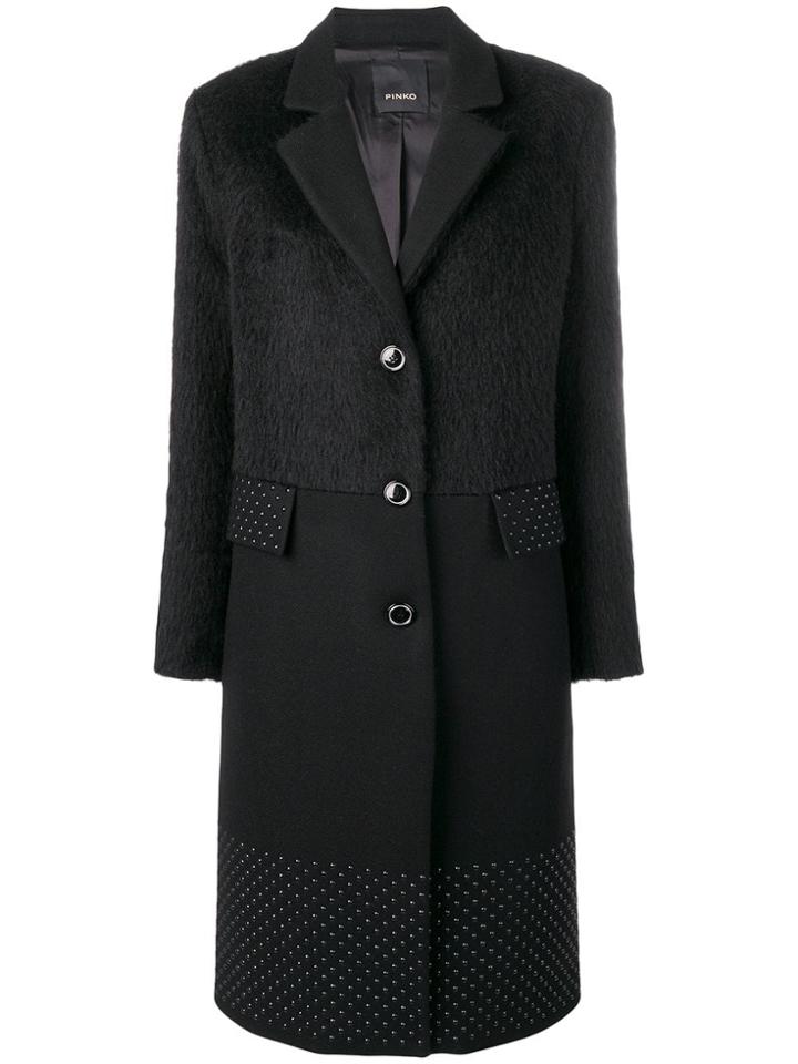 Pinko Stud Embellished Panel Coat - Black
