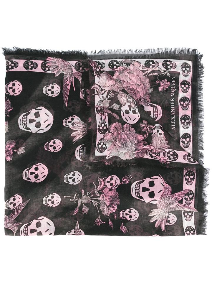 Alexander Mcqueen Skull Print Scarf, Women's, Black, Silk/modal