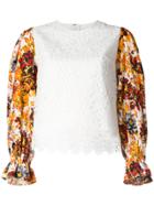 Msgm Floral Sleeve Lace Top - White