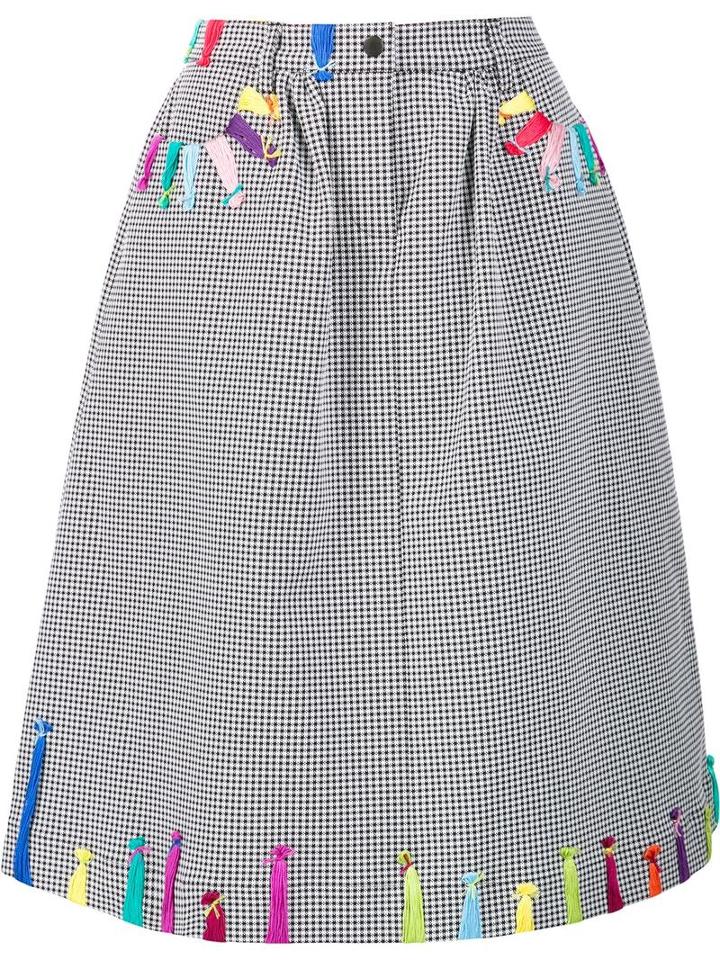 Mira Mikati Embroidered Checked A-line Skirt, Women's, Size: 42, Black, Cotton/polyester/spandex/elastane