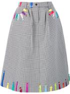 Mira Mikati Embroidered Checked A-line Skirt, Women's, Size: 42, Black, Cotton/polyester/spandex/elastane
