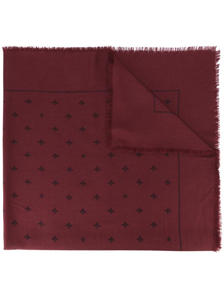 Gucci Bee Jacquard Stole, Men's, Red, Wool/silk