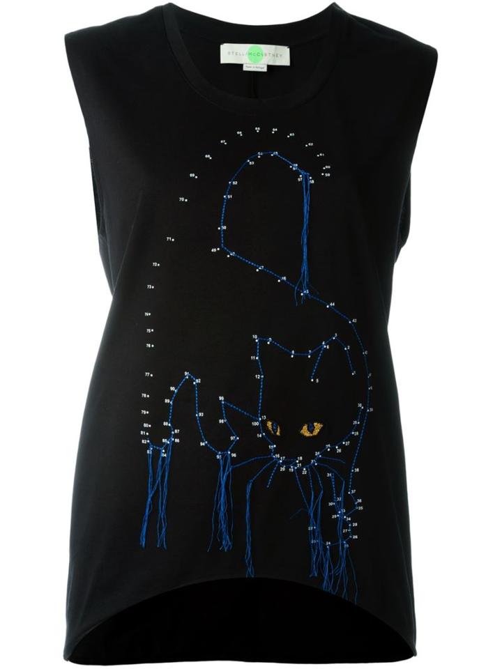 Stella Mccartney Embroidered Cat Tank Top, Women's, Size: 42, Black, Cotton/polyamide/metal/viscose