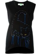 Stella Mccartney Embroidered Cat Tank Top, Women's, Size: 42, Black, Cotton/polyamide/metal/viscose