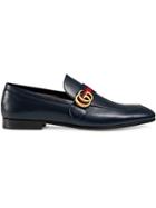 Gucci Leather Loafer With Gg Web - Blue