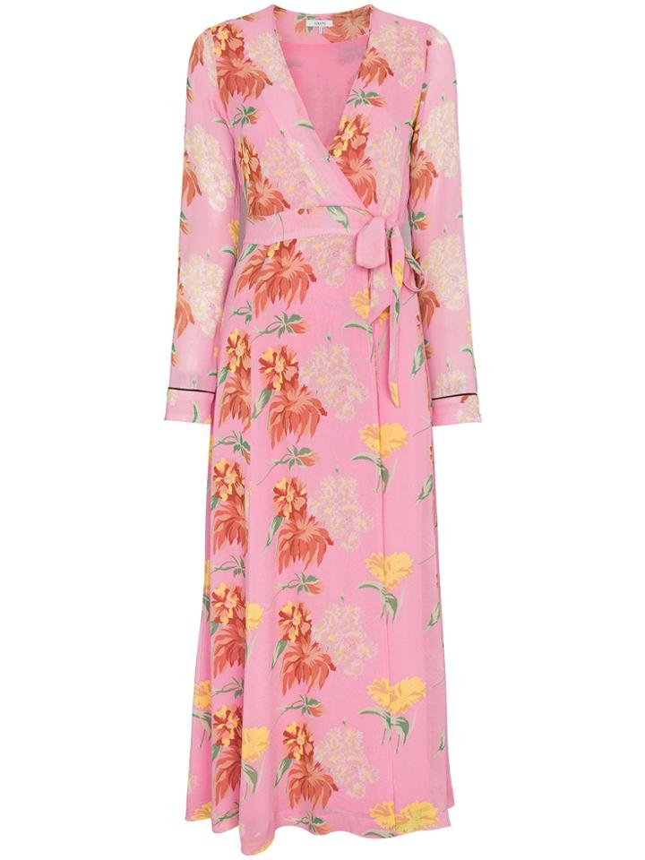 Ganni Pink Floral Marceau Georgette Maxi Dress - Pink & Purple