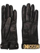 Moschino Leather 100% Logo Gloves - Black