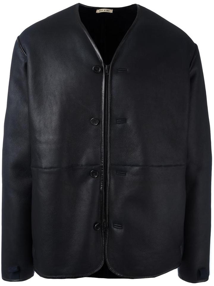 Marni Zip Front Shearling Coat, Men's, Size: 48, Blue, Cotton/lamb Skin/lamb Fur