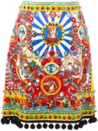 Dolce & Gabbana Carretto Siciliano Print Skirt, Women's, Size: 40, Black, Viscose/cotton/silk/silk