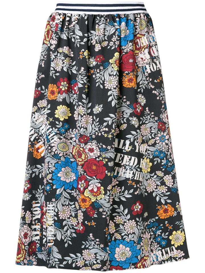 Ultràchic Floral Print Midi Skirt - Black