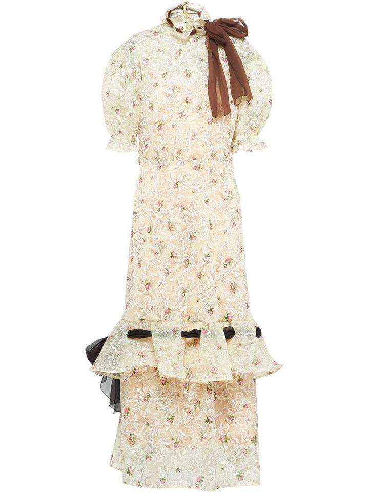 Miu Miu Rose Ramage Print Ruffled Dress - Yellow