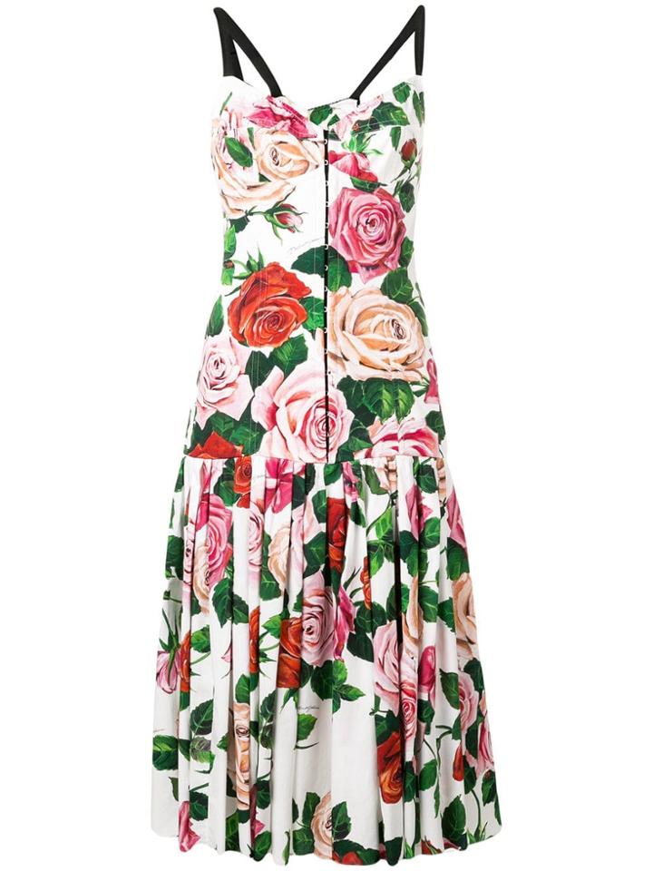Dolce & Gabbana Rose Print Midi Dress - White