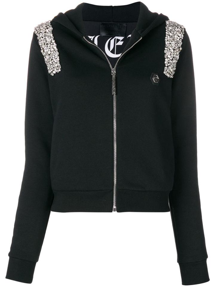 Philipp Plein Crystal Embellished Zip Hoodie - Black