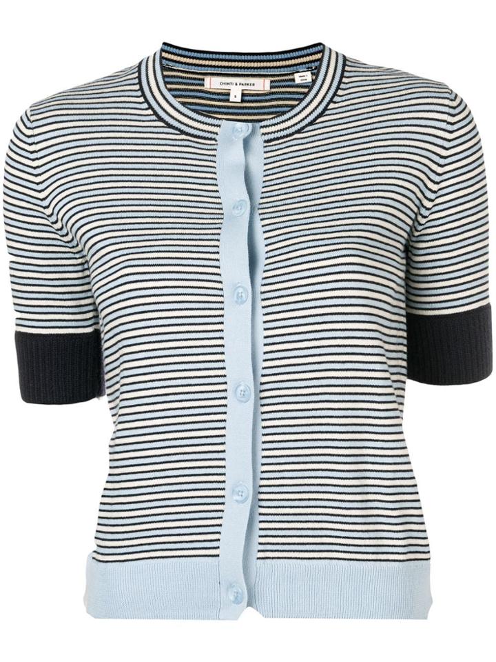 Chinti & Parker Striped Knitted Cardigan - Blue